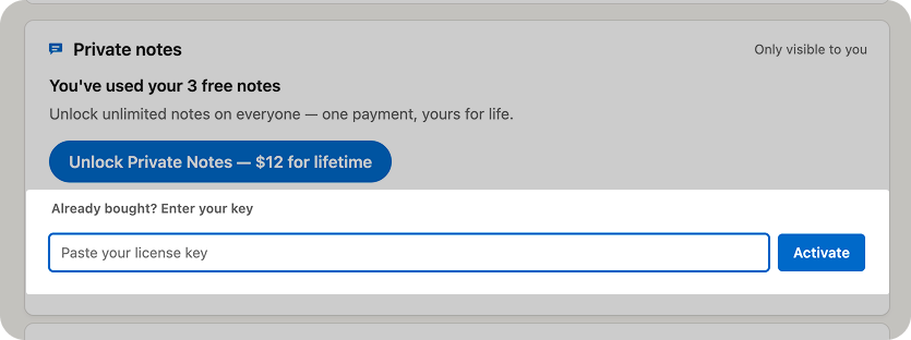 Unlock screen for entering your Dogear license key after payment